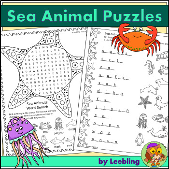 Sea animal word search tpt