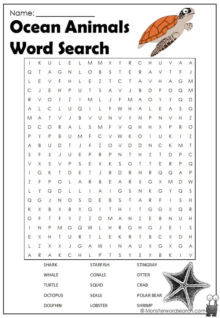 Ocean animals word search