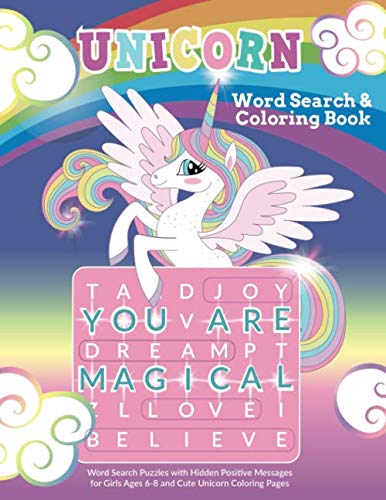 Unicorn word search coloring book word search puzzles with hidden positive messages for girls ages