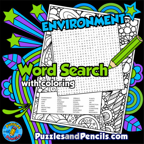 Environment word search puzzle with coloring earth day wordsearch made by teachers