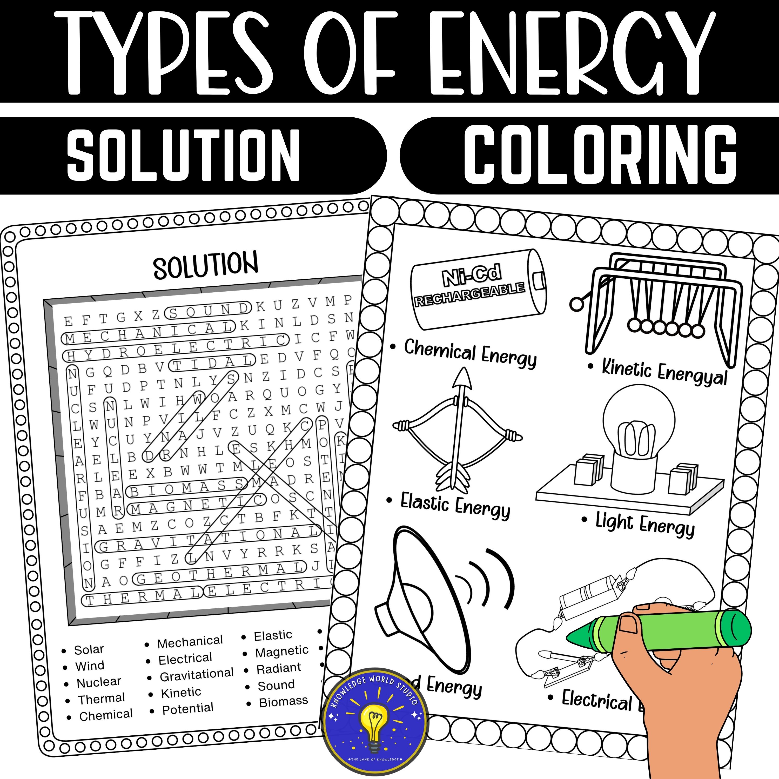 Types of energy activities word search