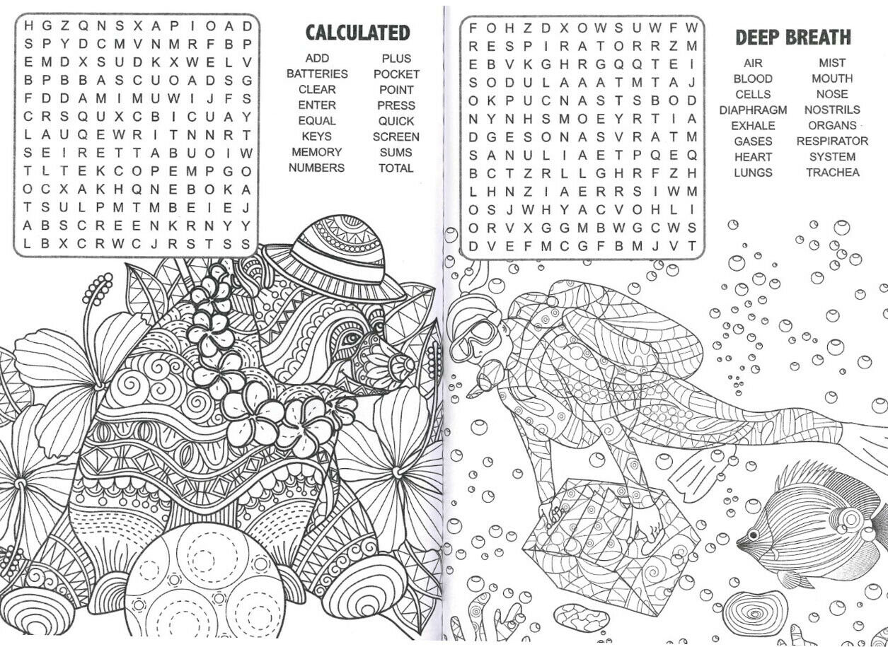 A word search puzzles relaxing colouring in activity books