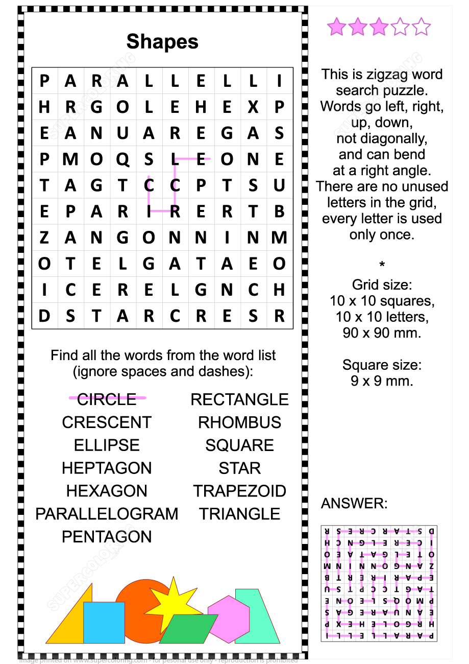 Shapes zigzag word search puzzle free printable puzzle games