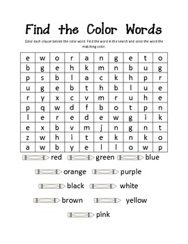 Word search for shapes and colors freebie by ladybug in kindergarten