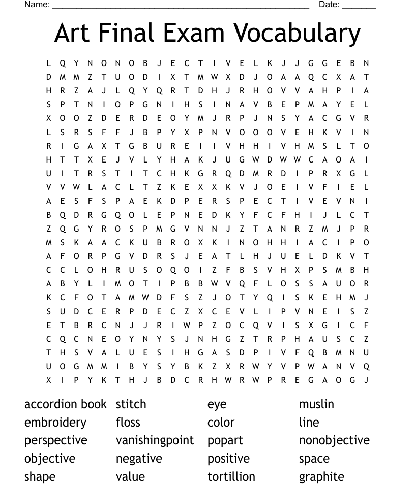 Art final exam vocabulary word search