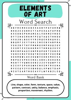 Elements of art word search puzzle challenge