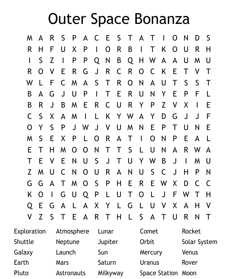 Space exploration word search