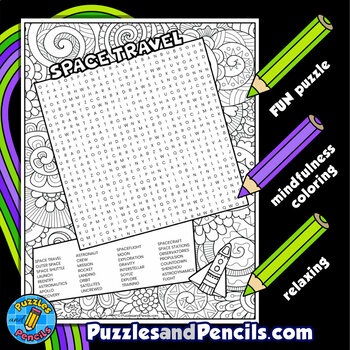 Space travel word search puzzle activity with coloring outer space wordsearch