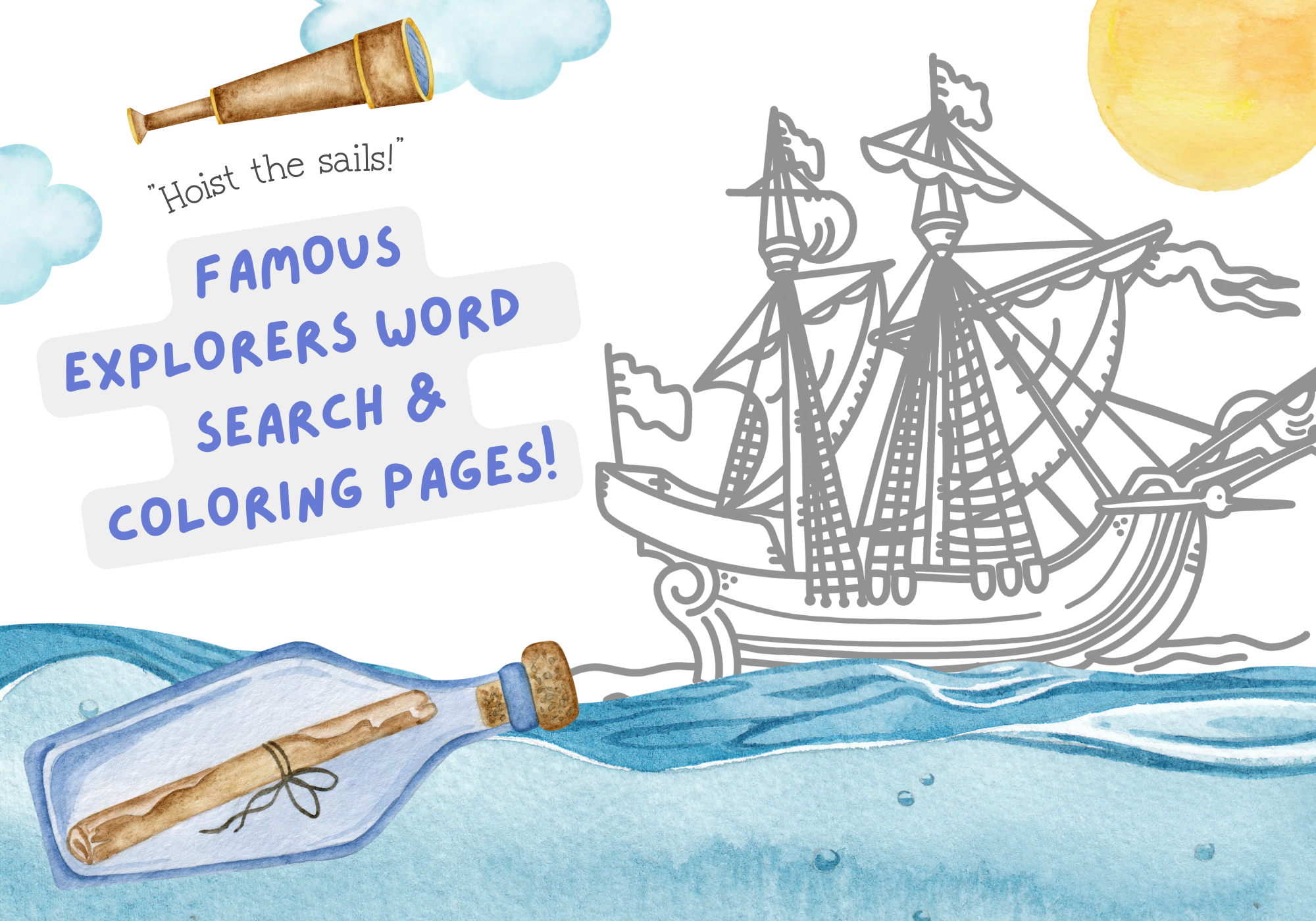 Famous explorers word search and coloring pages join the adventure