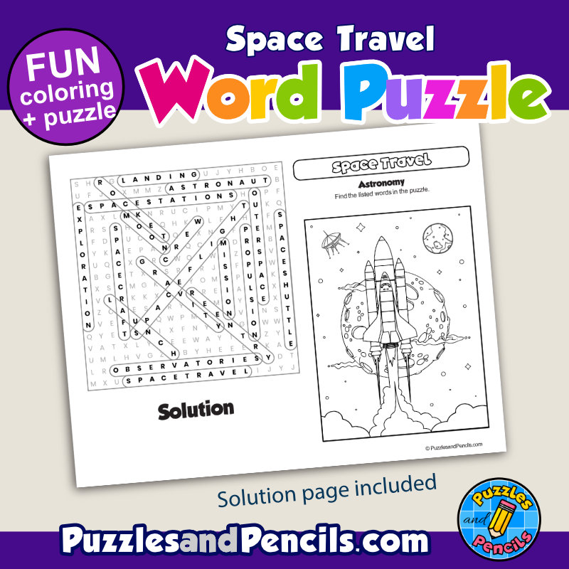 Space travel word search puzzle activity page astronomy wordsearch made by teachers