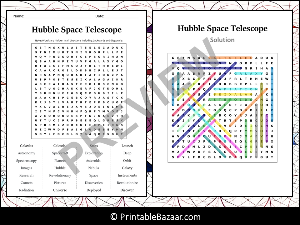 Hubble space telescope word search puzzle worksheet activity teaching resources