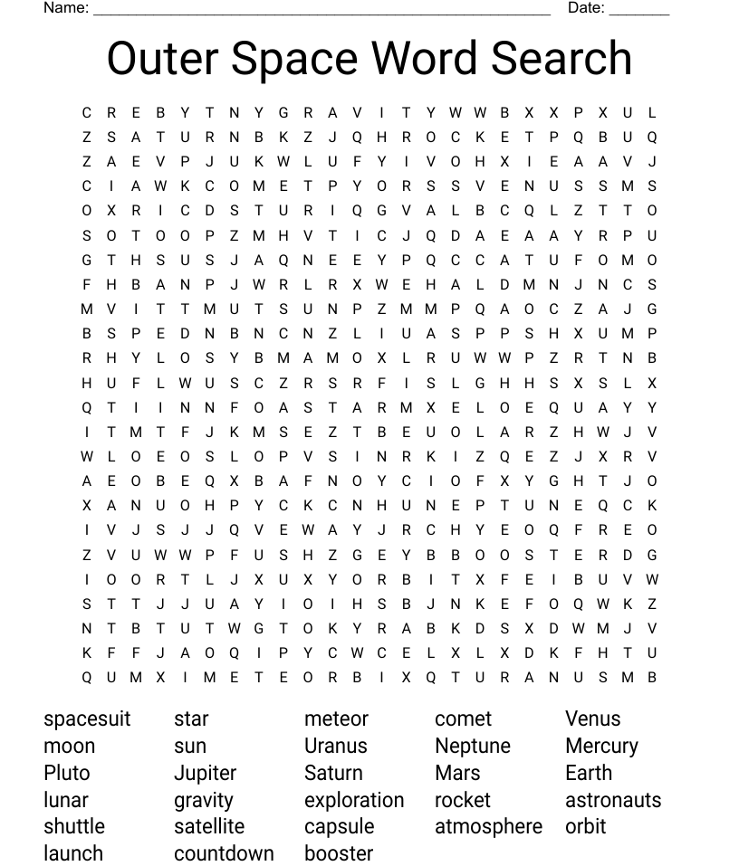 Space exploration word search