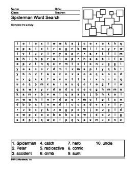 Spiderman word search printable ocean words summer worksheets word search printables