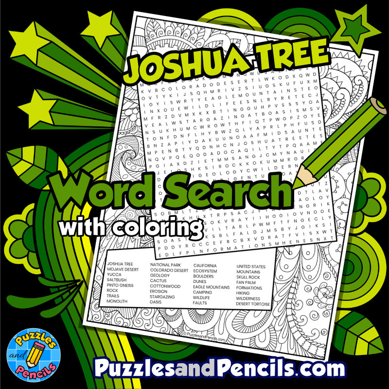 Joshua tree national park word search puzzle with coloring wordsearch made by teachers