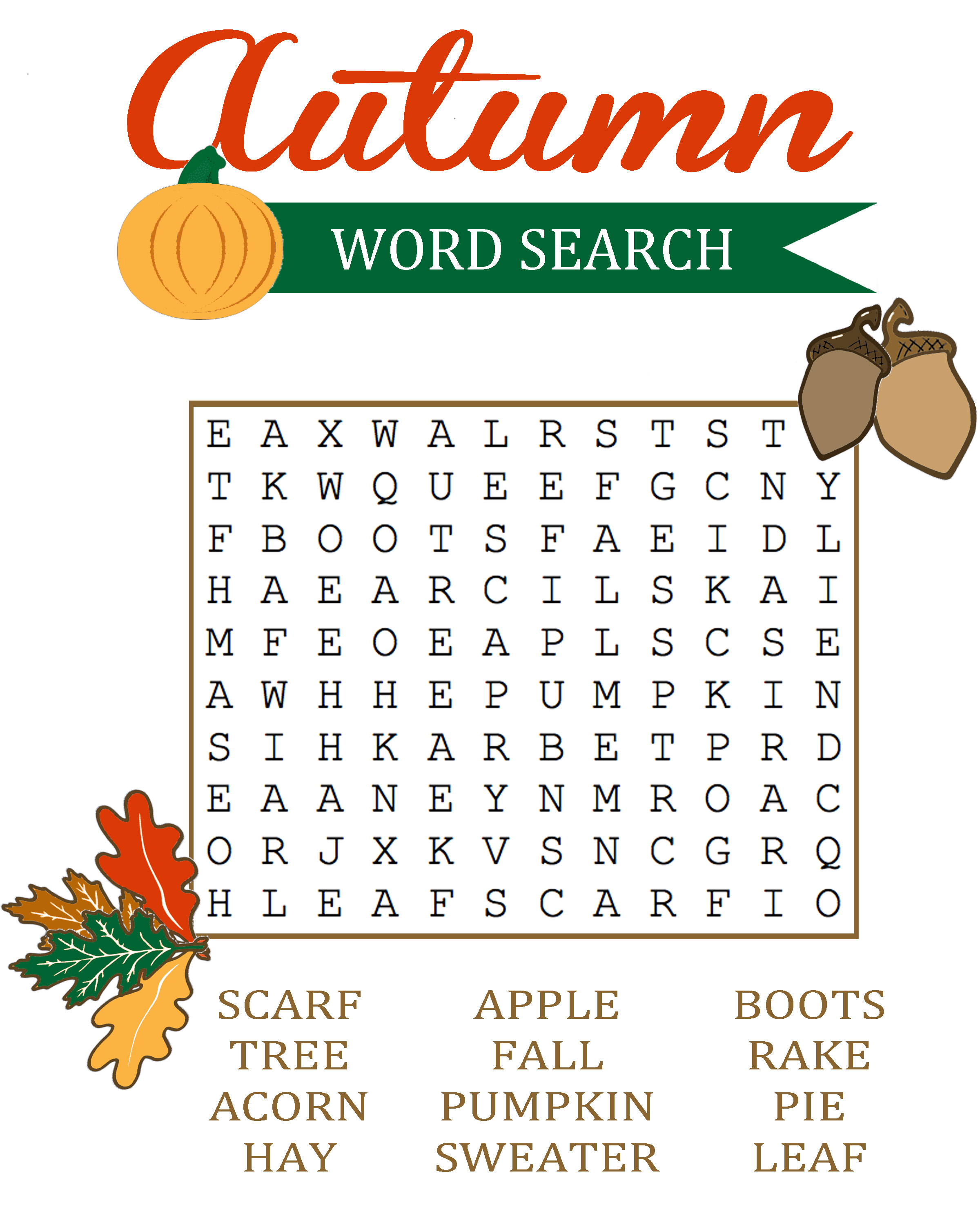 Fall word search