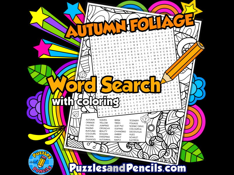 Autumn foliage word search puzzle with colouring autumn wordsearch teaching resources