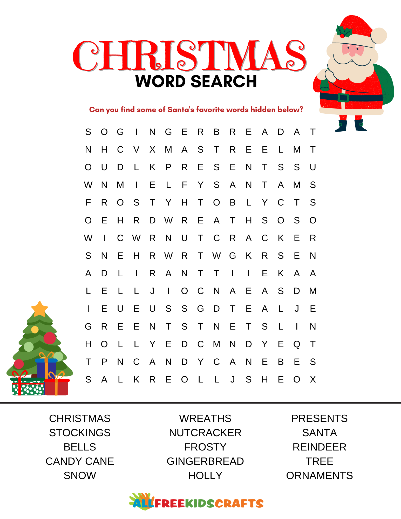 Christmas word search with answers