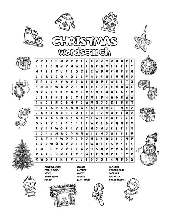 Christmas word search puzzle book for adults word search pages digital download printable christmas coloring pages winter activity