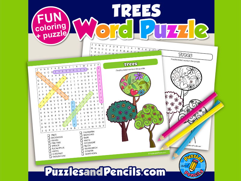 Trees word search puzzle and colouring national tree week wordsearch teaching resources