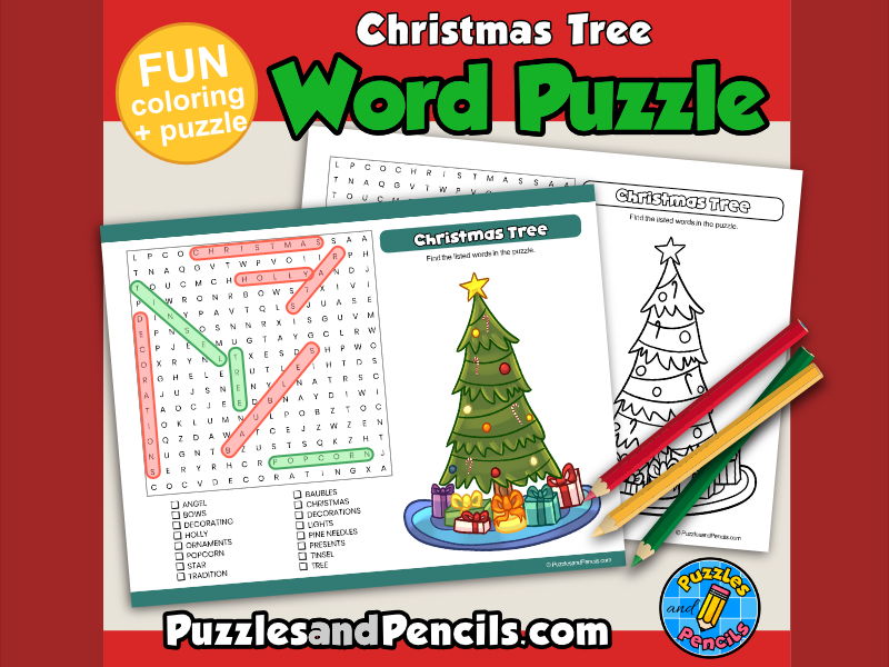 Christmas tree word search puzzle activity page wordsearch teaching resources