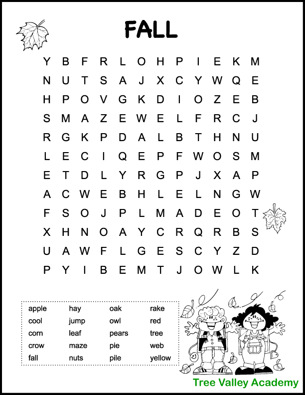 Printable fall word searches for kids