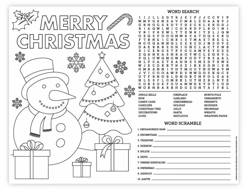 Christmas placemat for kids free printable activity and coloring page