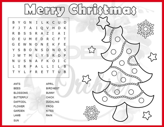 Kids christmas coloring page kid christmas word search kid christmas activity sheet christmas tree coloring sheet holiday activity sheet