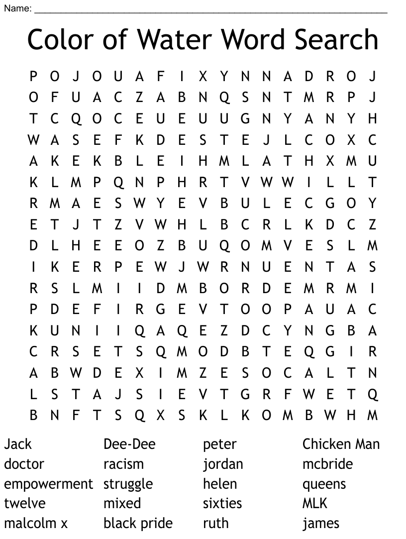 Color of water word search