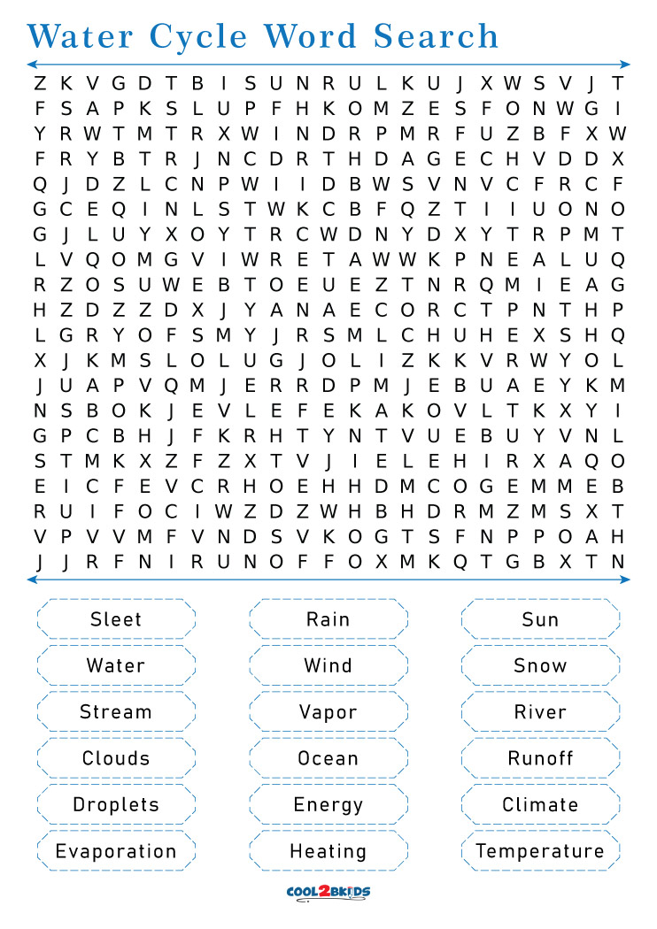 Printable water cycle word search