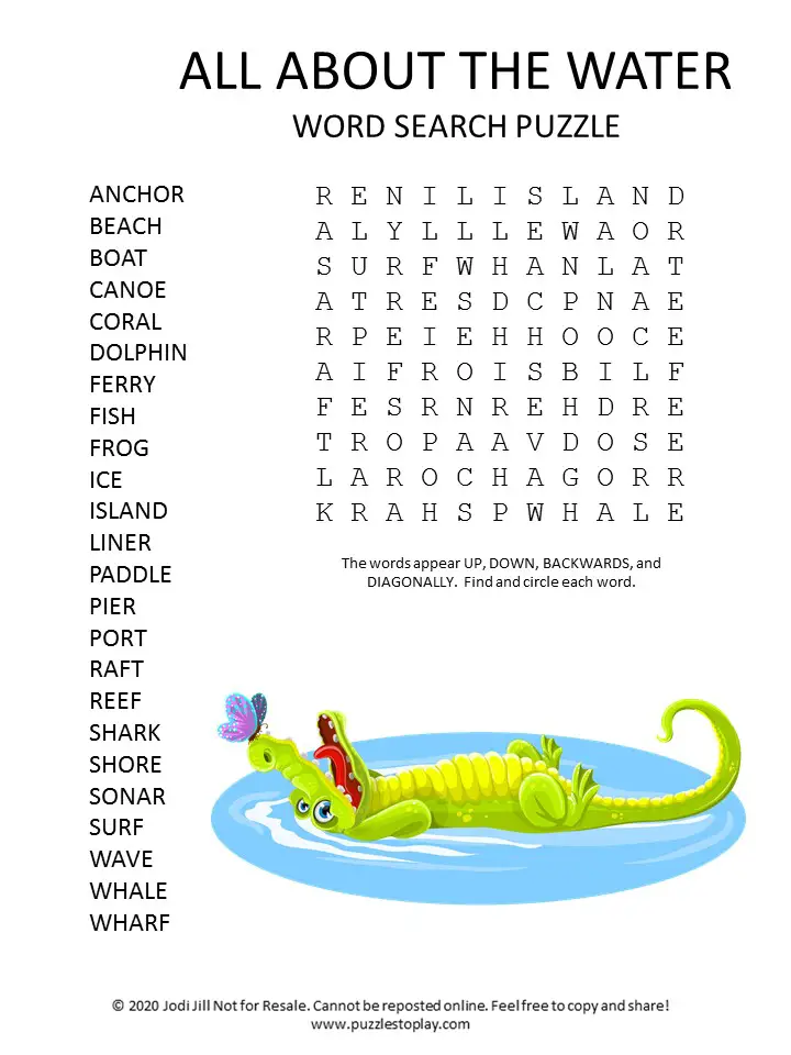 Water word search puzzle