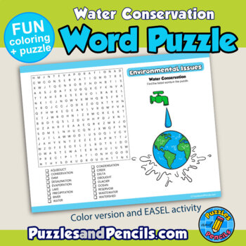 Water conservation word search puzzle coloring activity environmental science