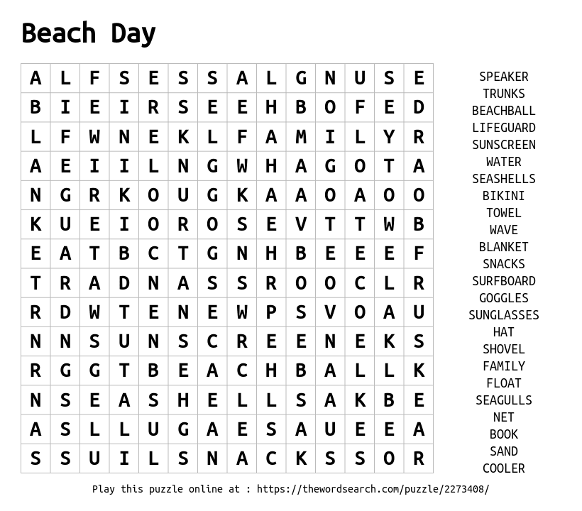 Download word search on beach day