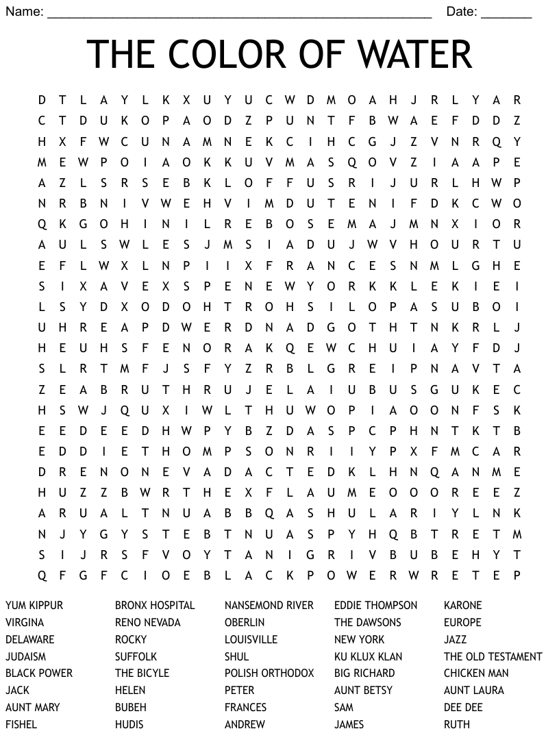 Color of water word search