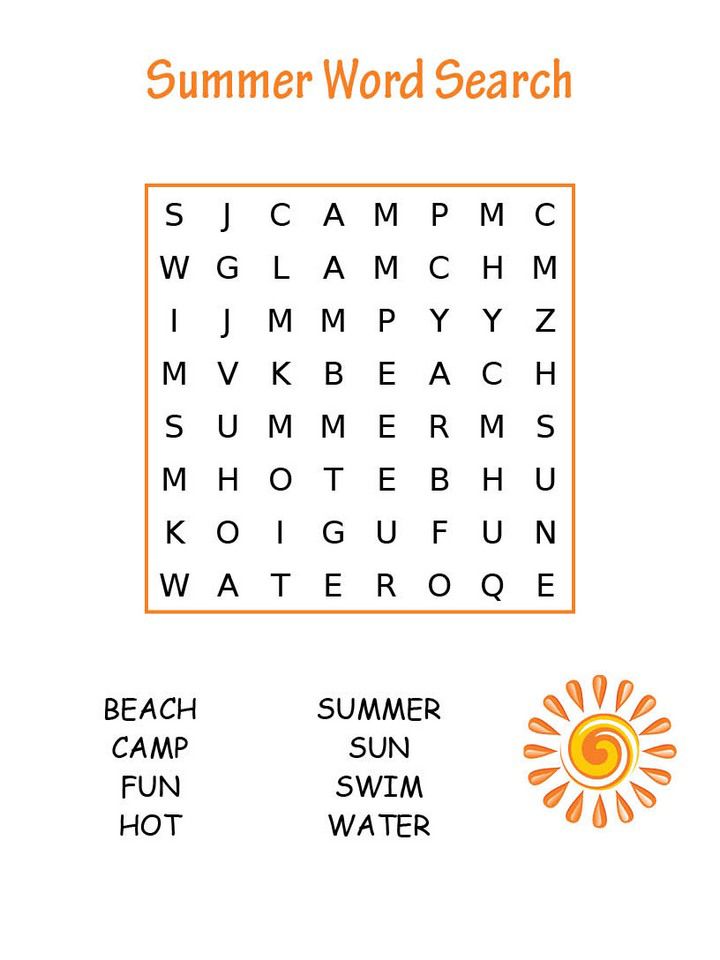 Summer word search puzzles