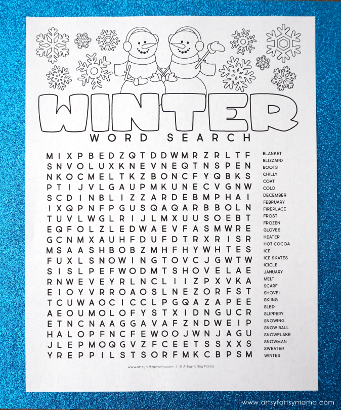 Free printable winter word search coloring page artsy