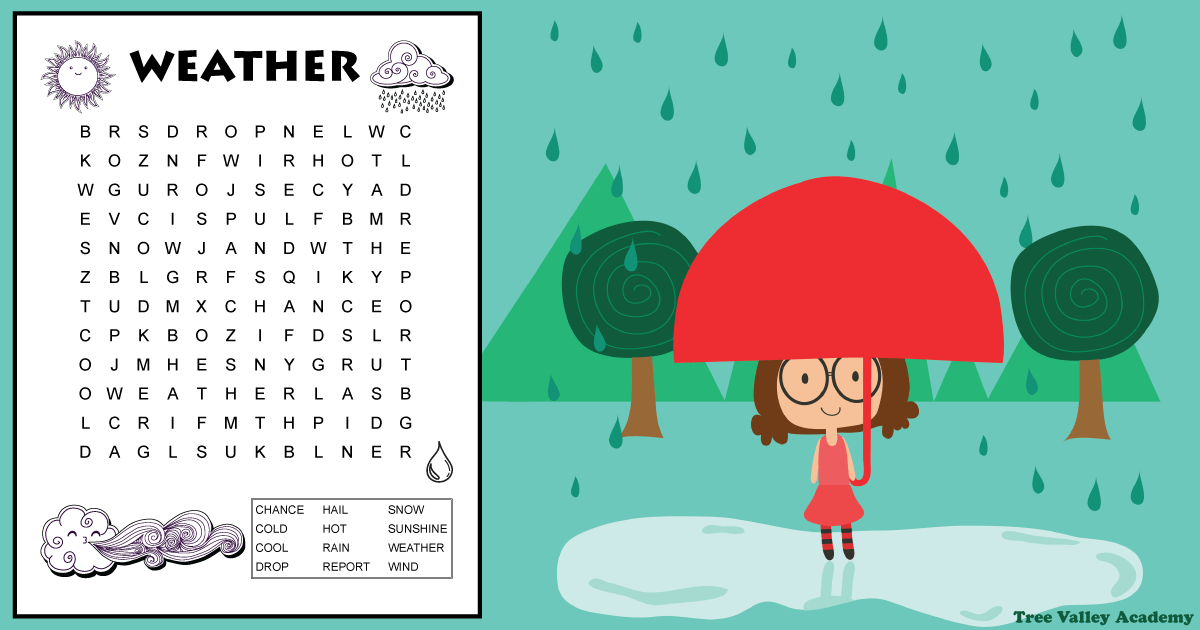 Easy weather word search for kids