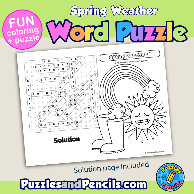 Spring weather word search puzzle activity page and coloring spring wordsearch made by teachers