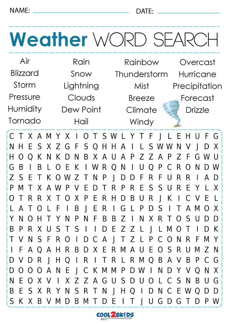 Printable weather word search