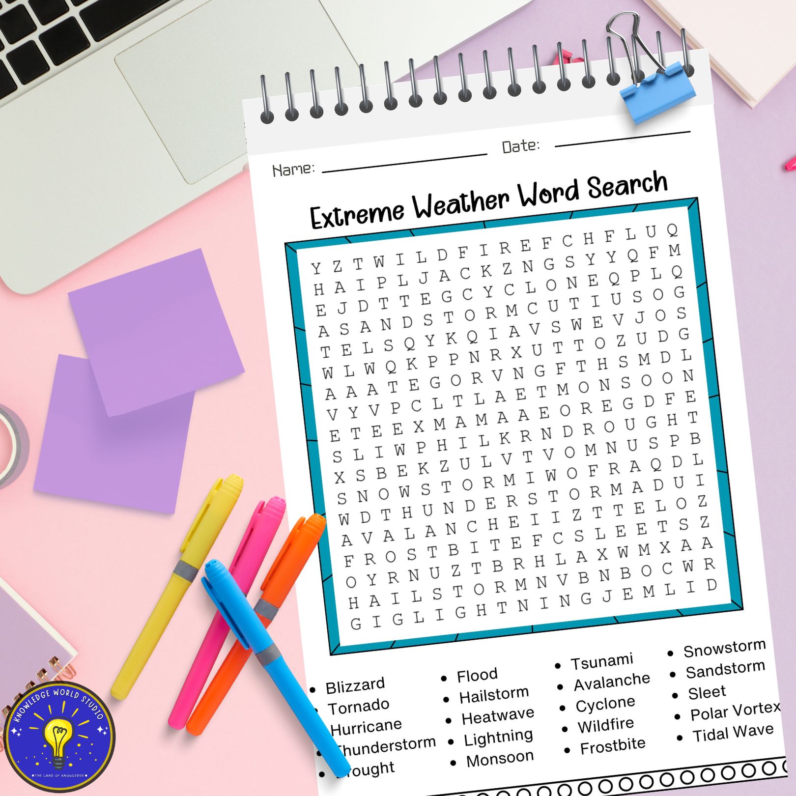 Extreme weather activities word search