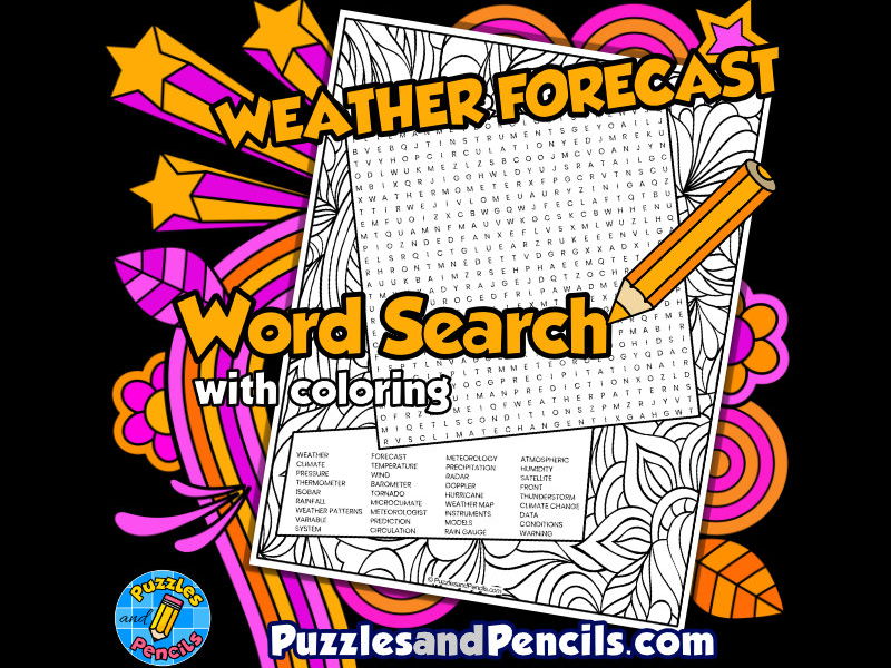 Weather forecasting word search puzzle with colouring weather wordsearch teaching resources