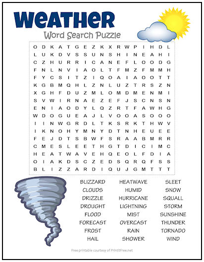 Weather word search puzzle print it free