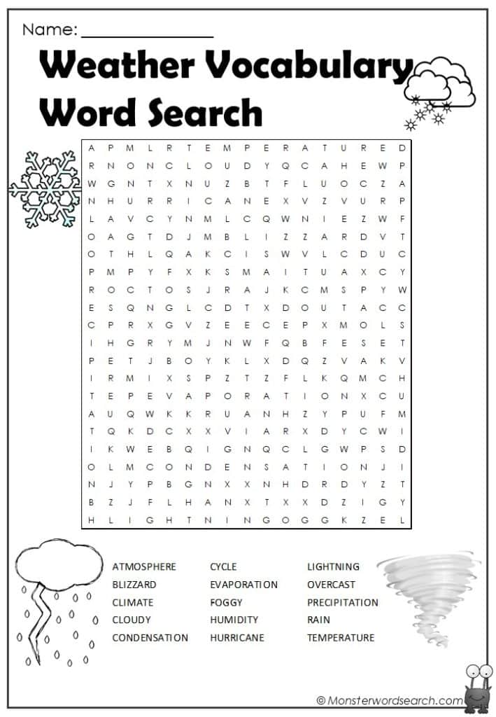 Weather vocabulary word search