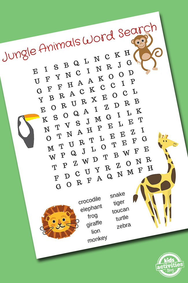 Jungle animal word search puzzle printable kids activities blog