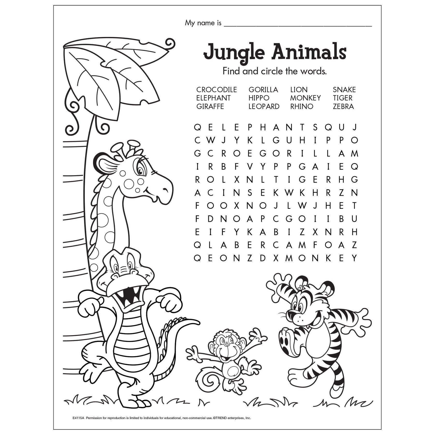 Free printable jungle animals word find â trend enterprises inc