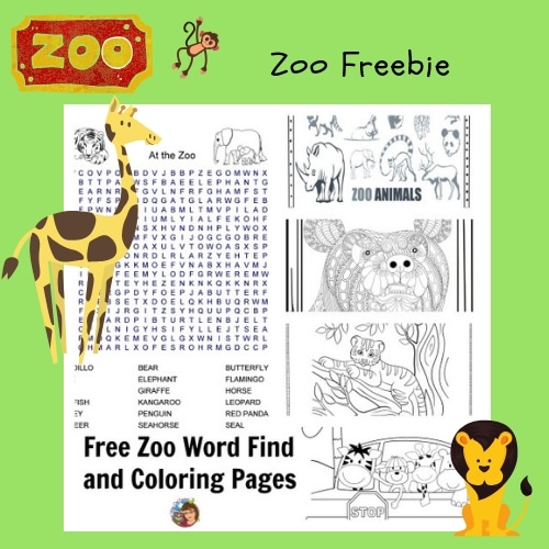 Zoo word search and coloring pages freebie â wise owl factory