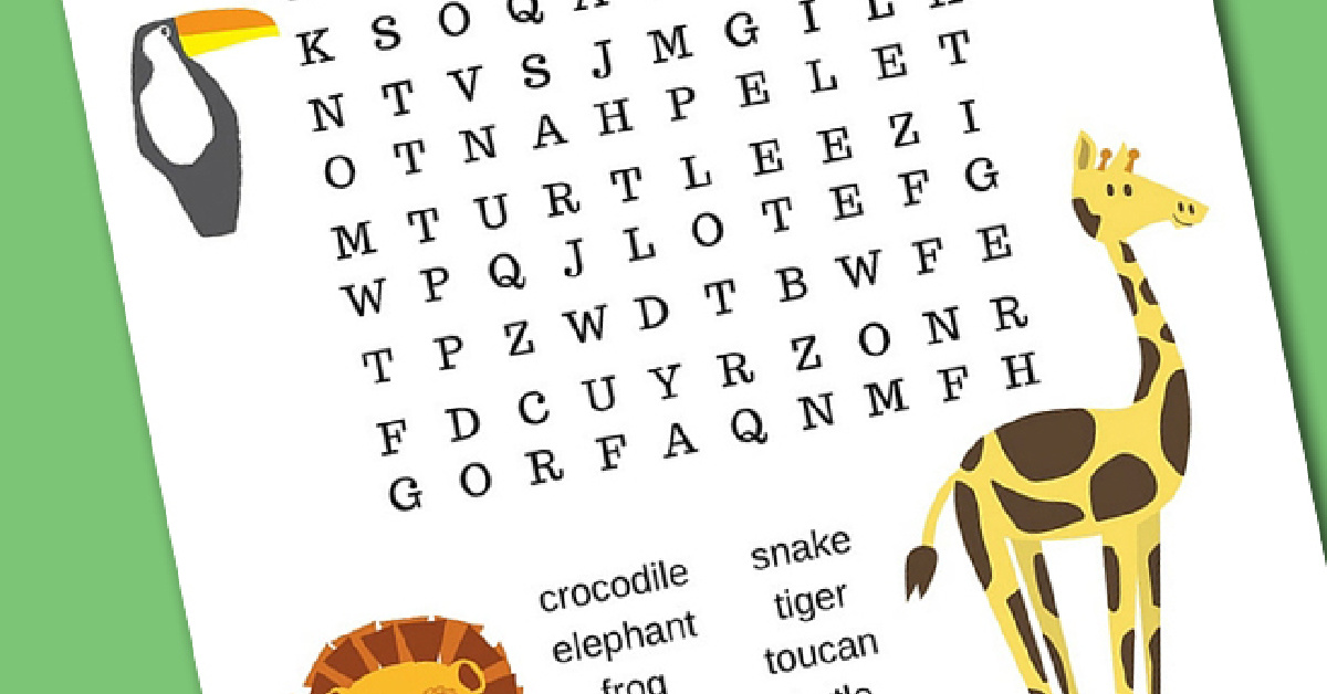 Jungle animal word search puzzle printable kids activities blog