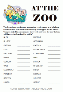 At the zoo word scramble â printables for kids â free word search puzzles coloring pages and other activities