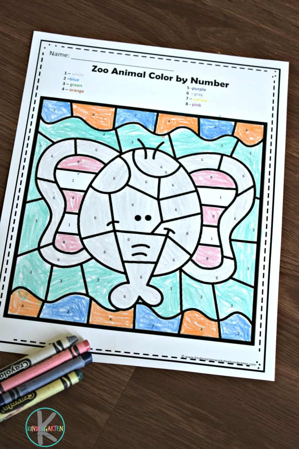 Ðð free zoo animals color by number worksheets for kindergarten