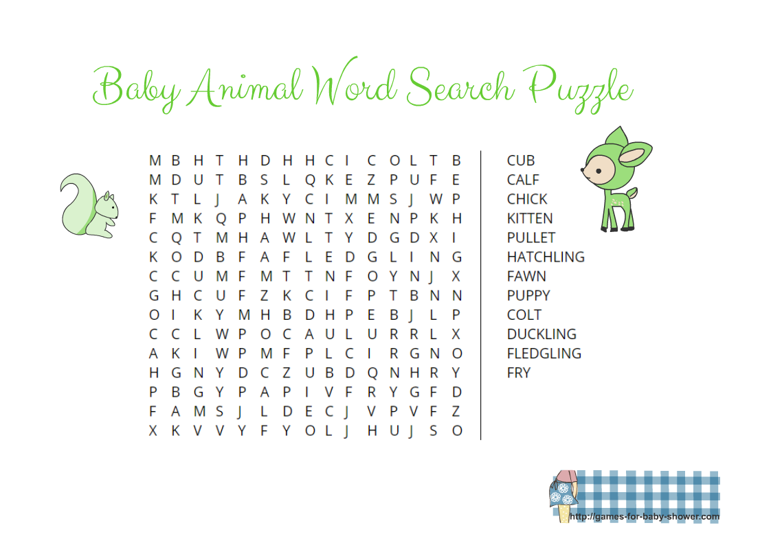 Free printable baby animal word search puzzle