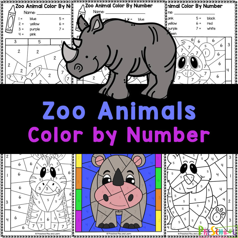 Ð free printable zoo animals color by number worksheets